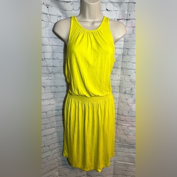 Banana Republic Chartreuse Smocked Waist Tank Dress Size Small - Picture 1 of 4